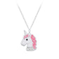 Cute unicorn necklace for girls with pink mane and silver chain by Melchior Jewellery