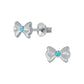 Melchior Jewellery silver cz bow earrings for girls with blue cubic zirconia centre studs