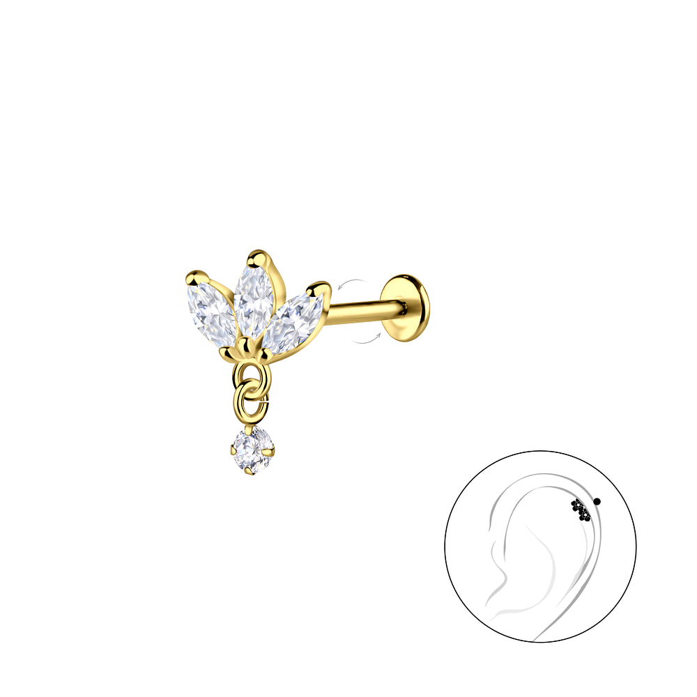 Gold CZ flower cartilage earring by Melchior Jewellery with sparkling cubic zirconia stones
