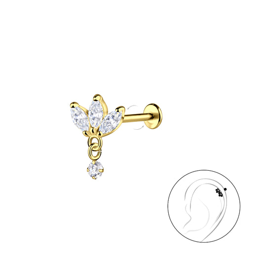 Gold CZ flower cartilage earring by Melchior Jewellery with sparkling cubic zirconia stones