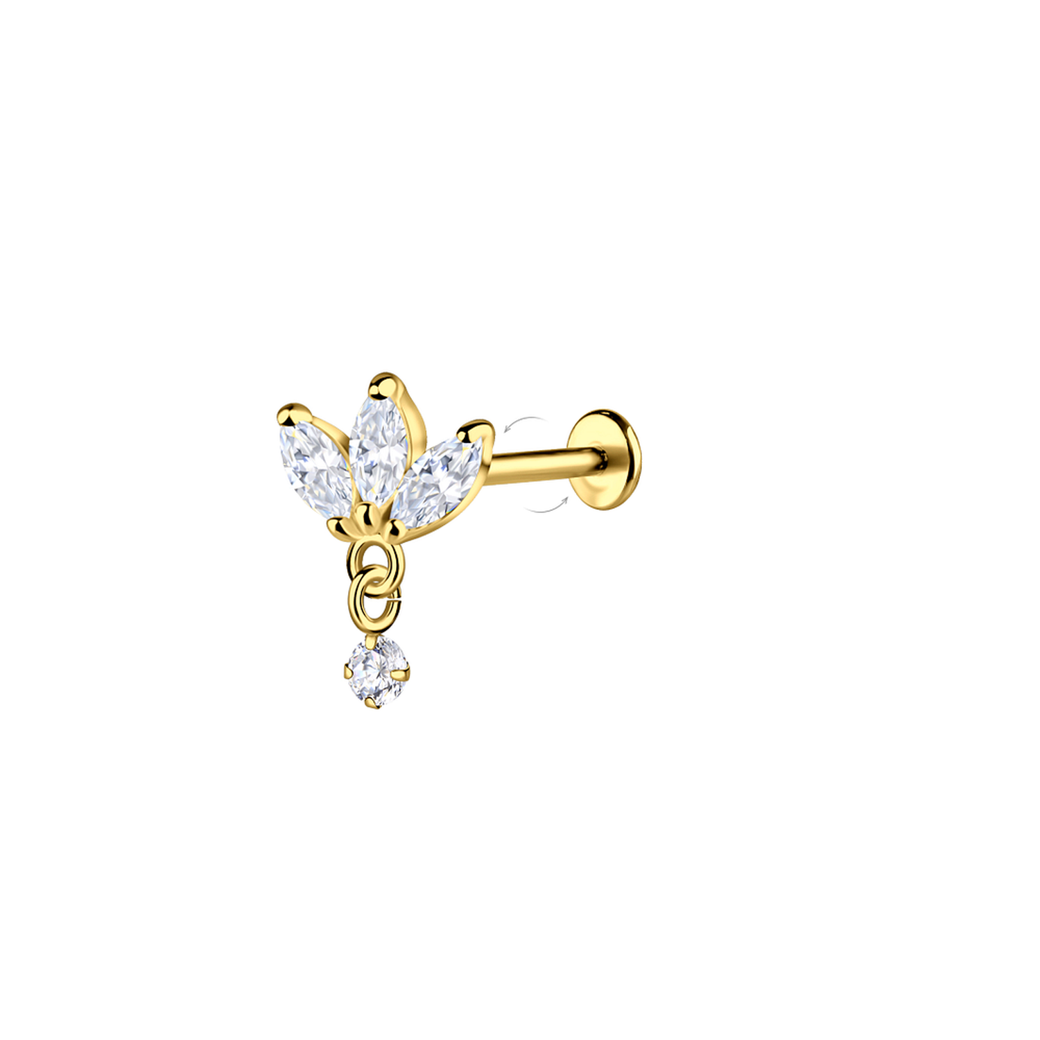 Sterling Silver 14k Gold Plating CZ Flower Cartilage Earring - Melchior Jewellery 