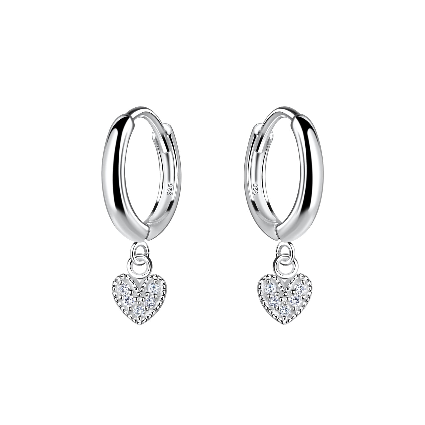 Melchior Jewellery silver hoop cz heart charm earrings for women with sparkling cubic zirconia hearts