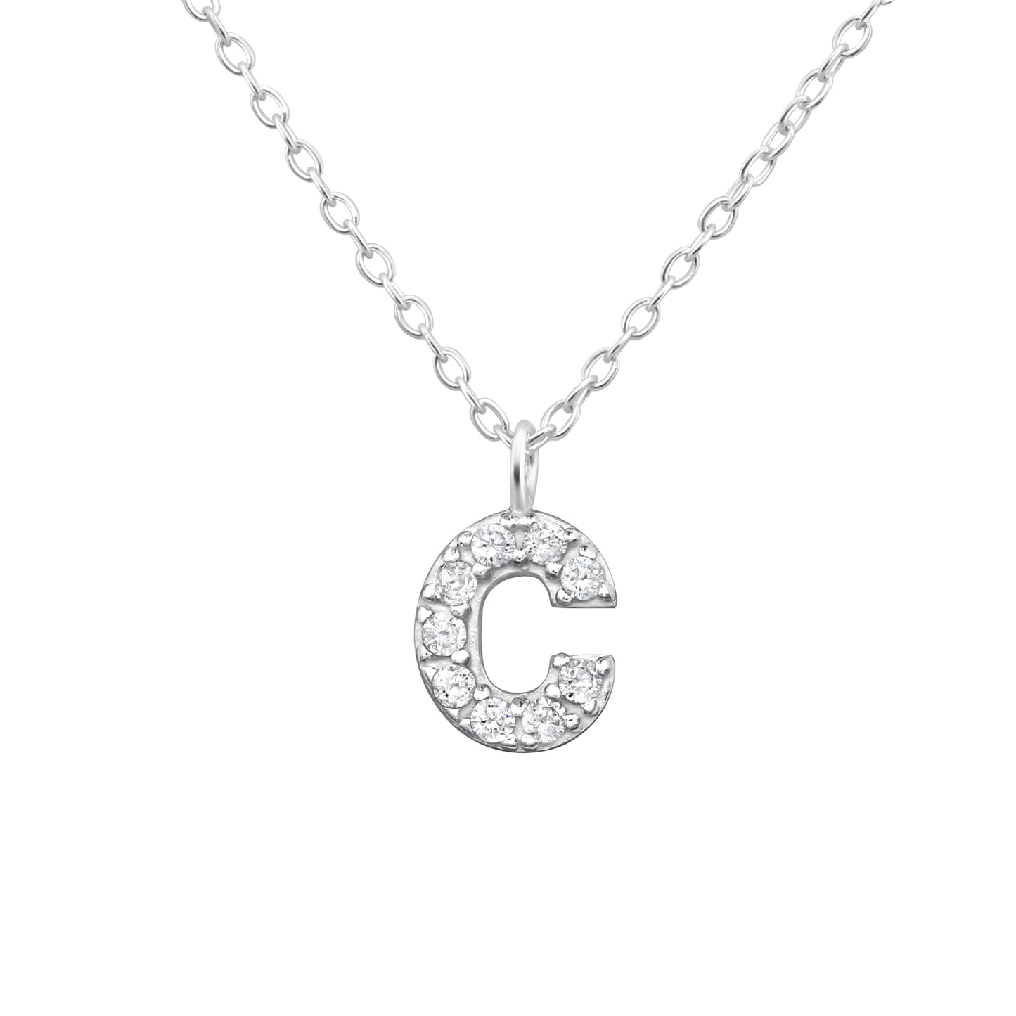 CZ letter C pendant for girls on a delicate silver chain childrens necklace by Melchior Jewellery