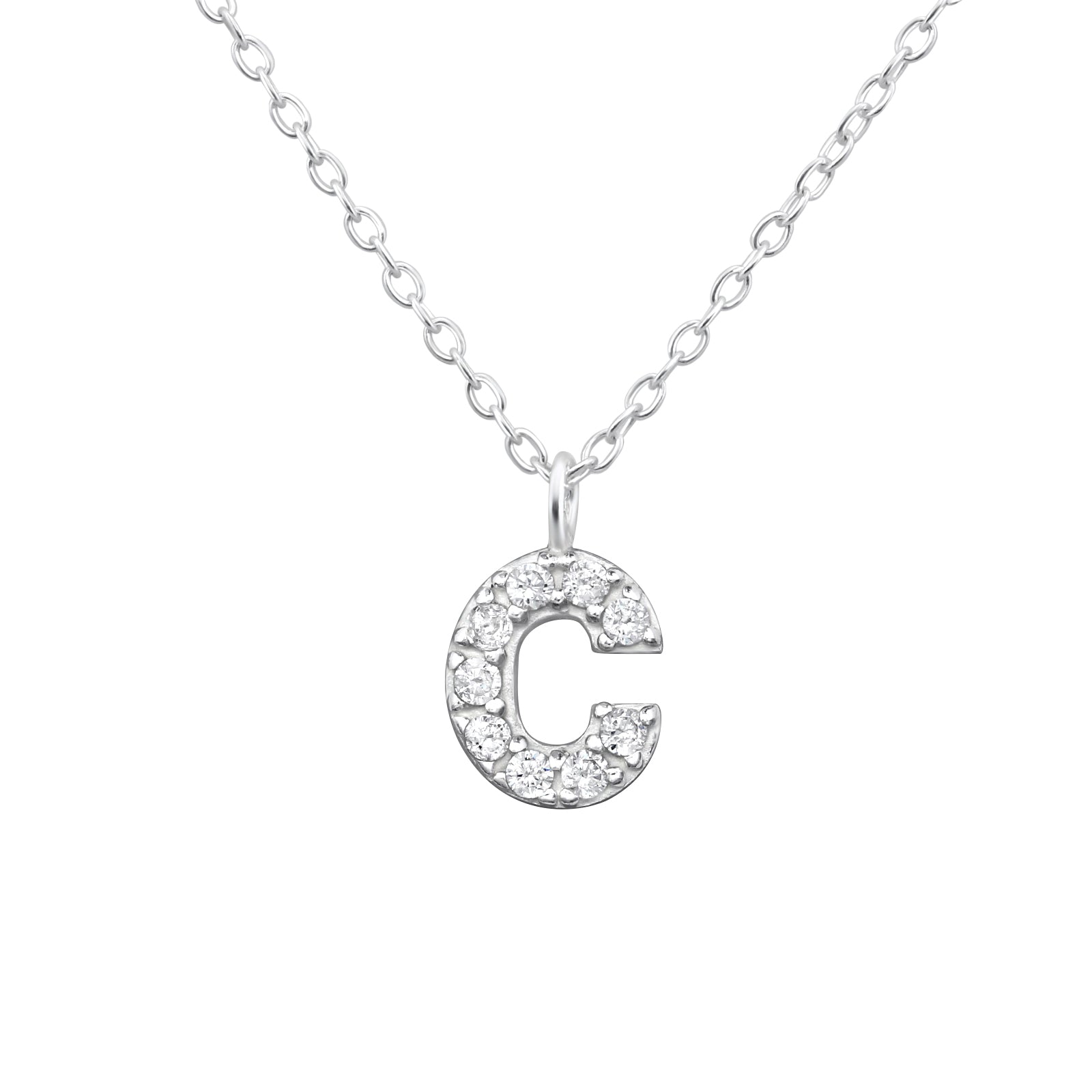 CZ letter C pendant for girls on a delicate silver chain childrens necklace by Melchior Jewellery