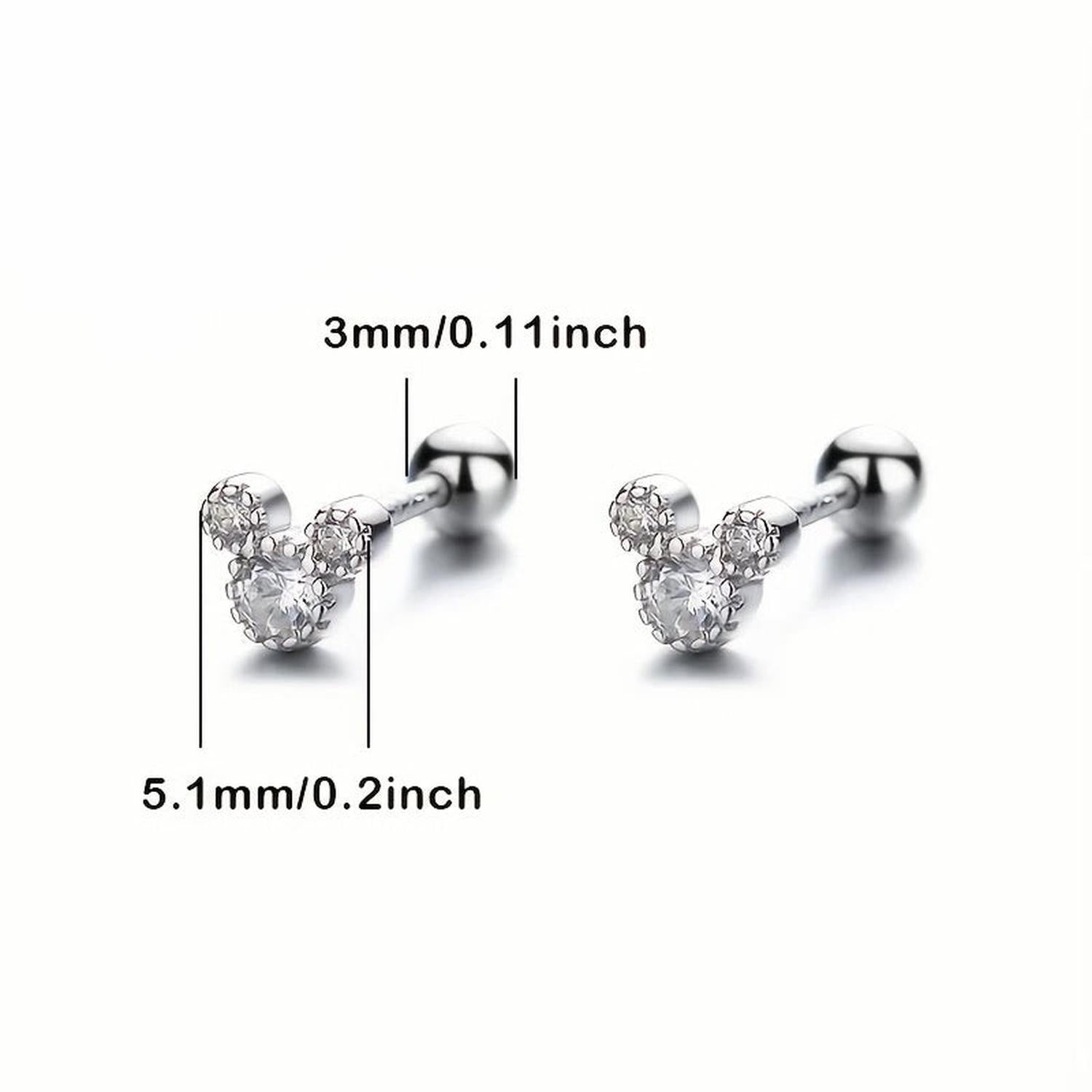 Silver cz mouse stud earrings for girls with delicate cubic zirconia crystals from In Season Jewellery