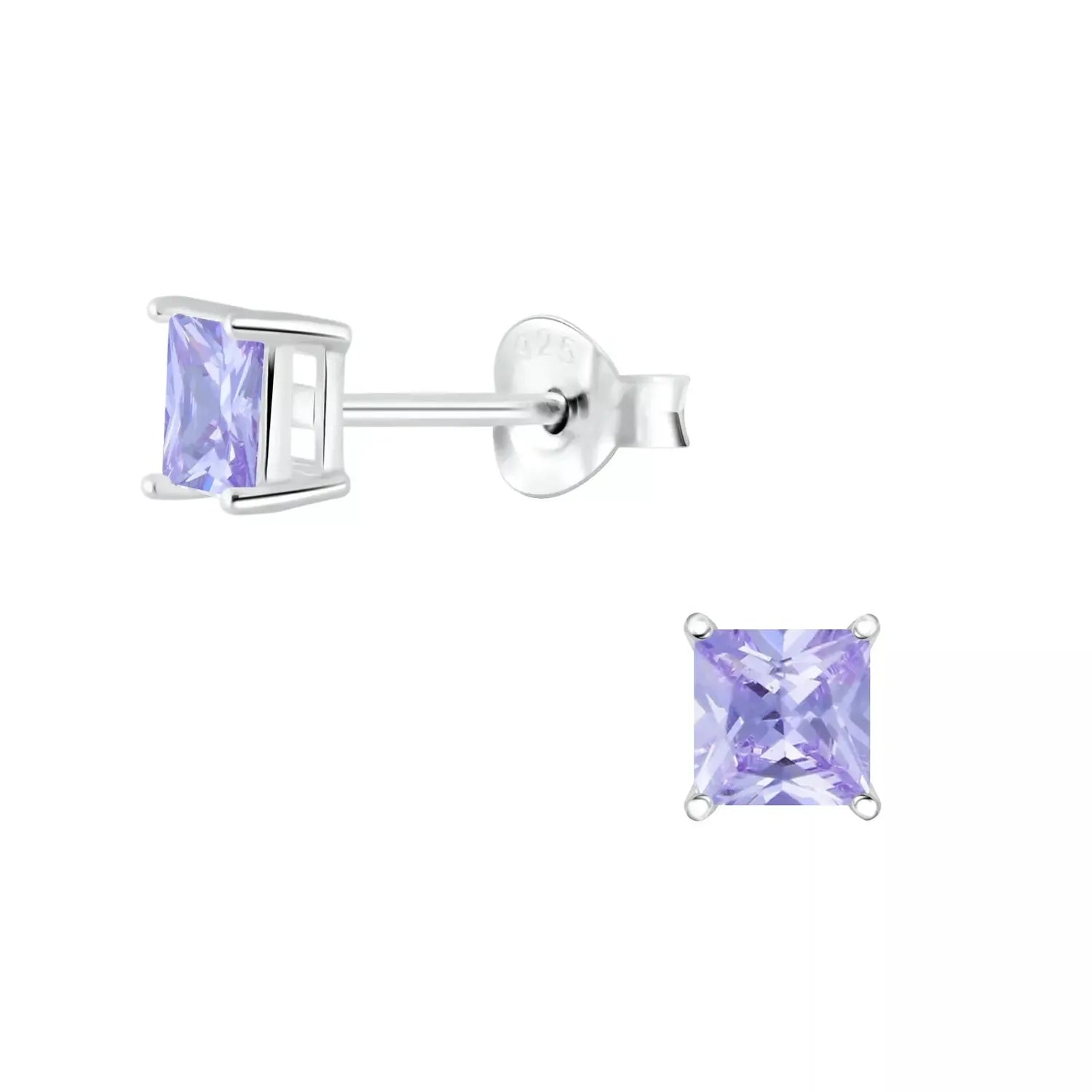 Melchior Jewellery CZ square 4mm stud earrings with purple gemstones in silver setting