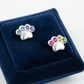 Melchior Jewellery dog paw print earrings for children with colourful gem stones on silver paw shape