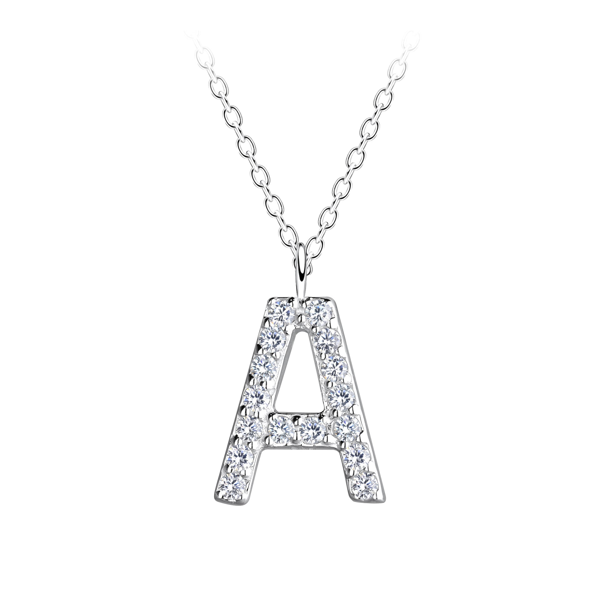 Melchior Jewellery children's sterling silver initial necklace letter A pendant with pave cubic zirconia on fine chain