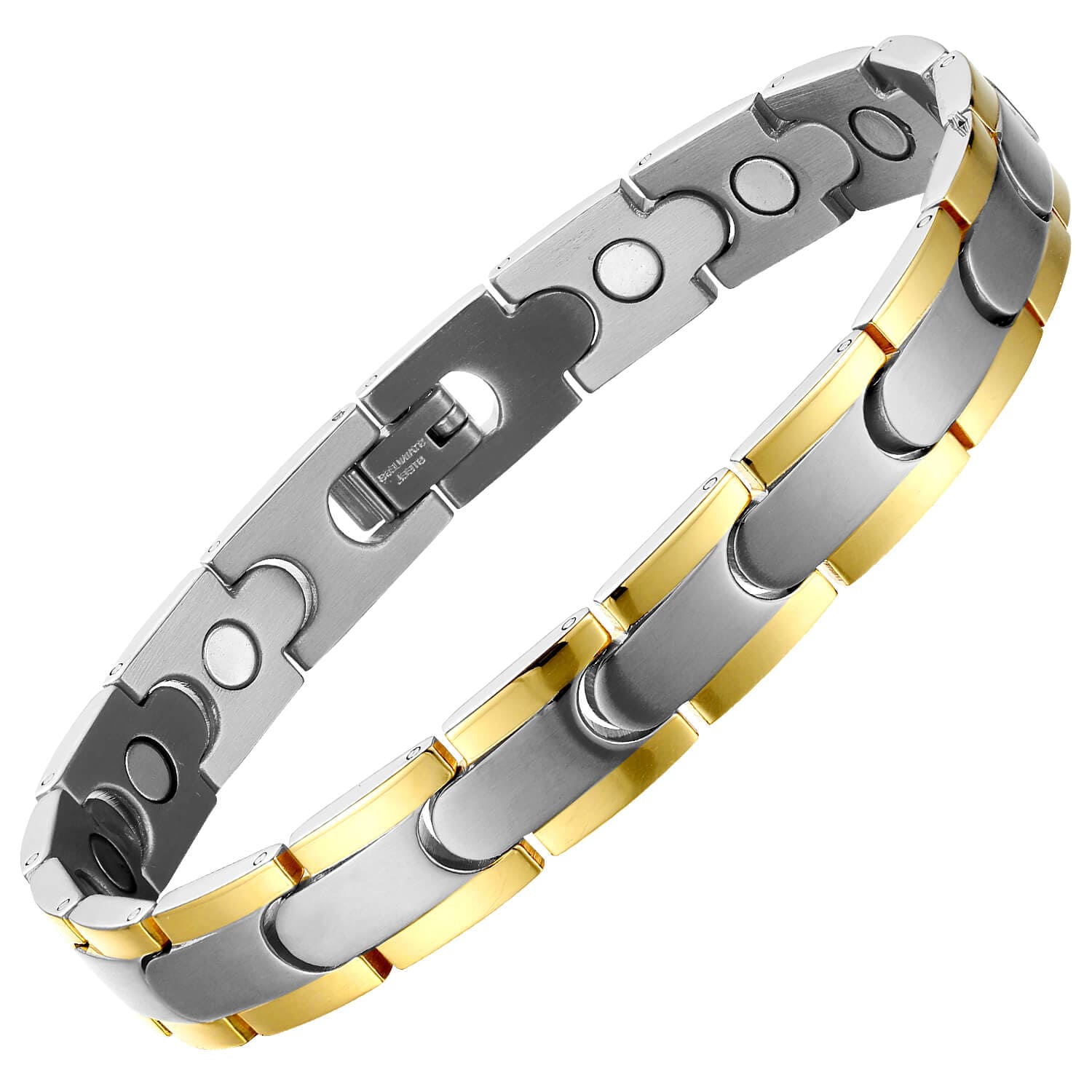 Melchior Jewellery dual-tone magnetic bracelet with silver and gold links and secure clasp