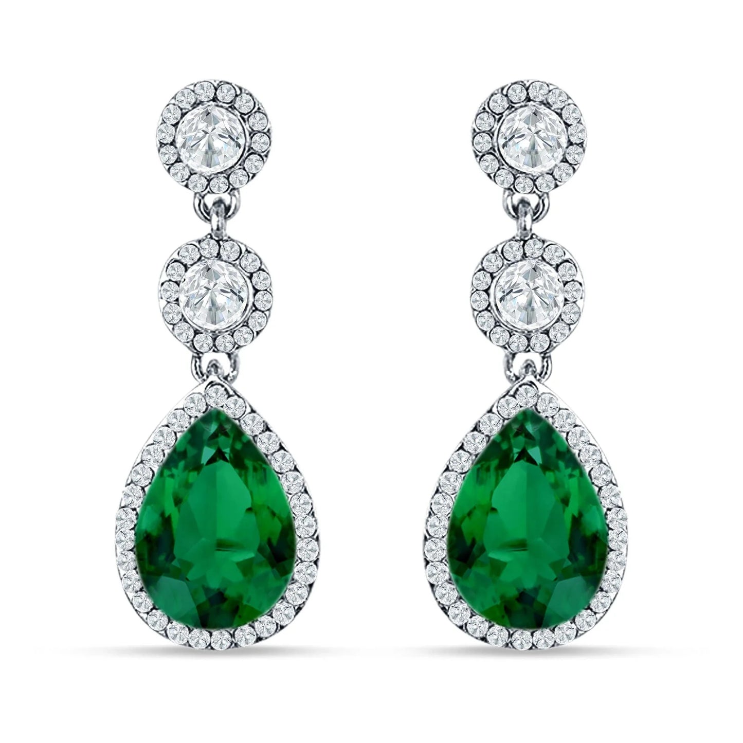 Melchior Jewellery Emerald Icon Drops Earrings featuring teardrop green emeralds with sparkling crystal surrounds