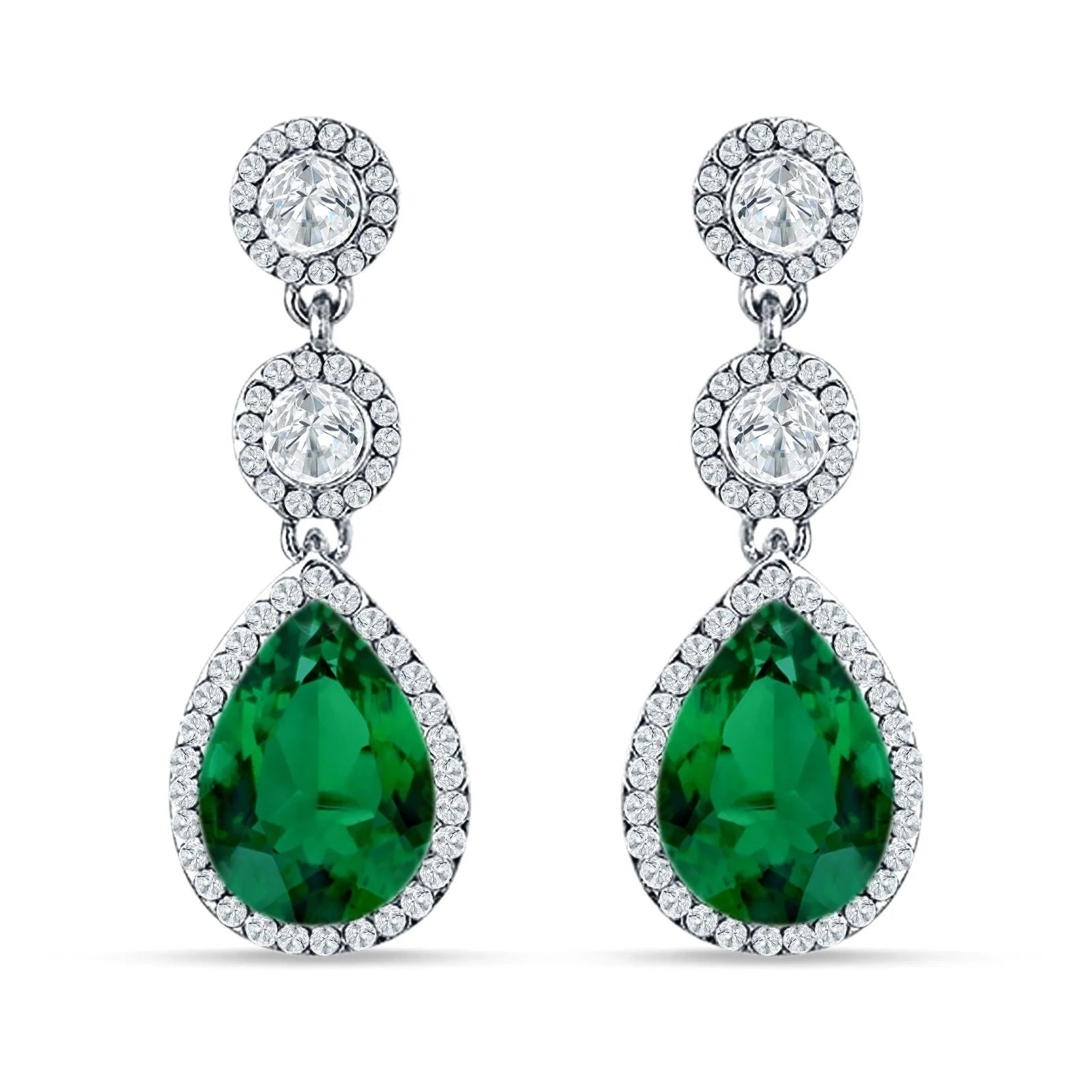 Melchior Jewellery Emerald Icon Drops Earrings featuring teardrop green emeralds with sparkling crystal surrounds