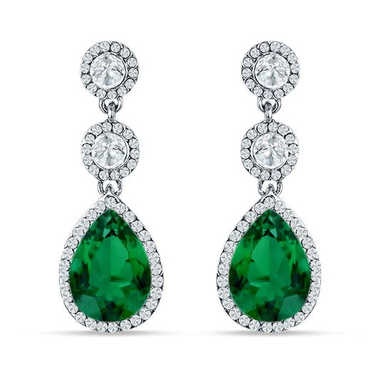 Melchior Jewellery Emerald Icon Drops Earrings featuring teardrop green emeralds with sparkling crystal surrounds