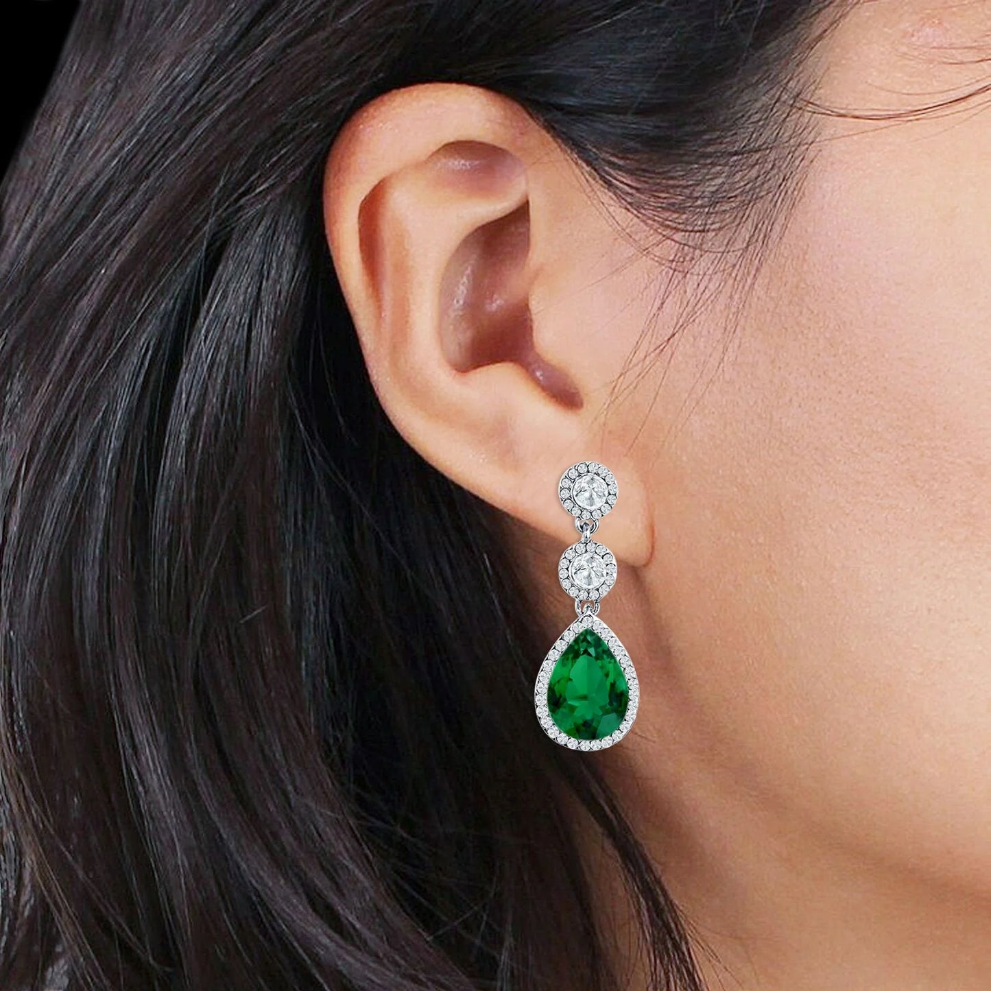 Melchior Jewellery Emerald Icon Drops Earrings with green teardrop stone and sparkling diamonds