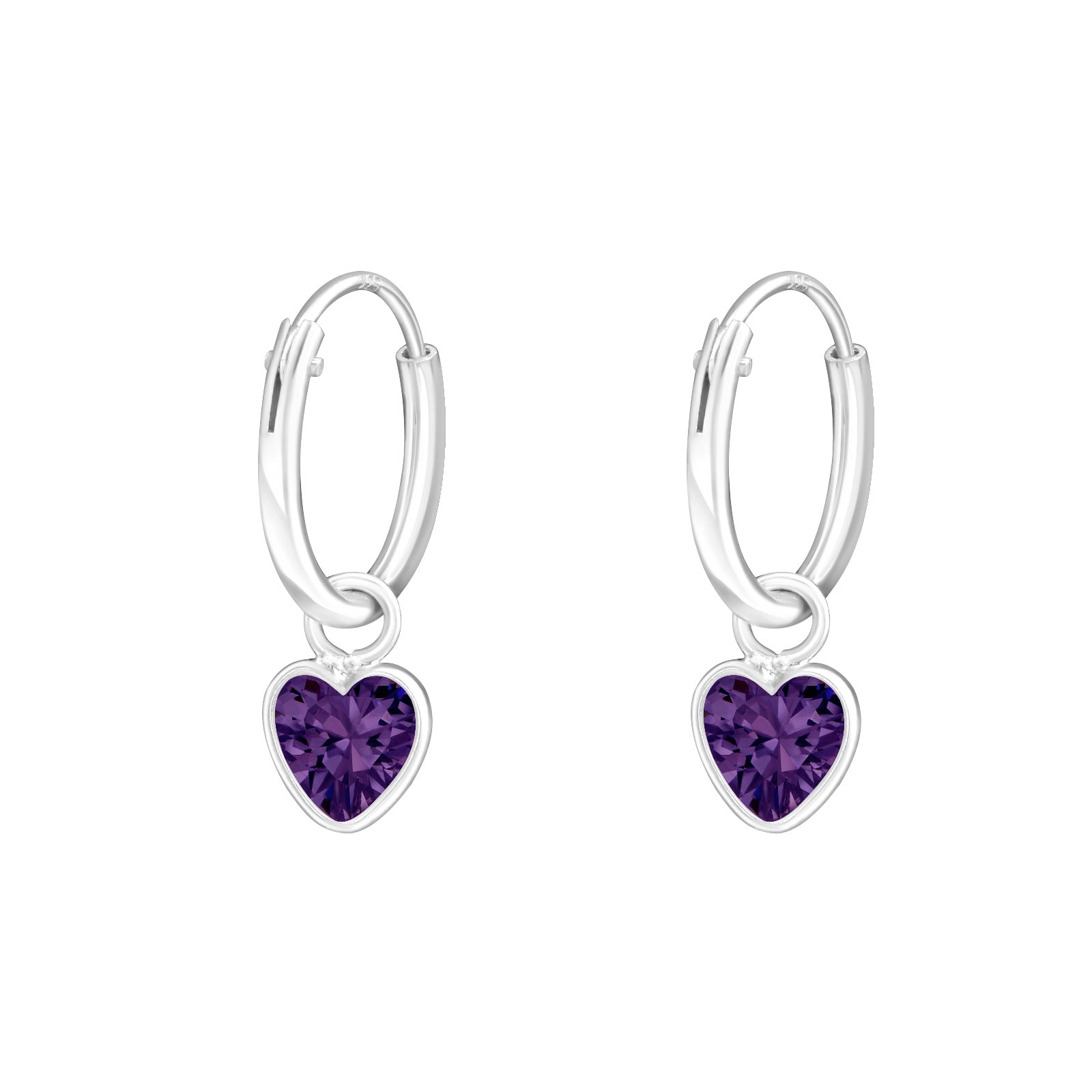 February amethyst heart hoop earrings for kids by Melchior Jewellery in sterling silver