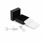 Flat round silver stud earrings by Melchior Jewellery displayed with black box and white pouch