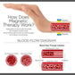 Floral magnetic copper therapy bangle infographic showing wrist magnet placement and blood flow diagram