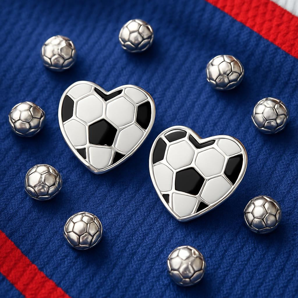 Melchior Jewellery football earrings for girls shaped like heart soccer balls with silver round football stud earrings