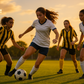 Football themed earrings for boys and girls inspired by youth soccer players in action on the field at sunset