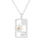 Sentiell framed flower silver necklace with rectangular pendant featuring three flowers and yellow gemstone detail