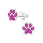 Melchior Jewellery fuchsia crystal paw stud earrings with screw back fastenings in silver tone