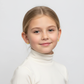 Young girl wearing Melchior Jewellery giraffe shaped earrings for children in yellow gold tone