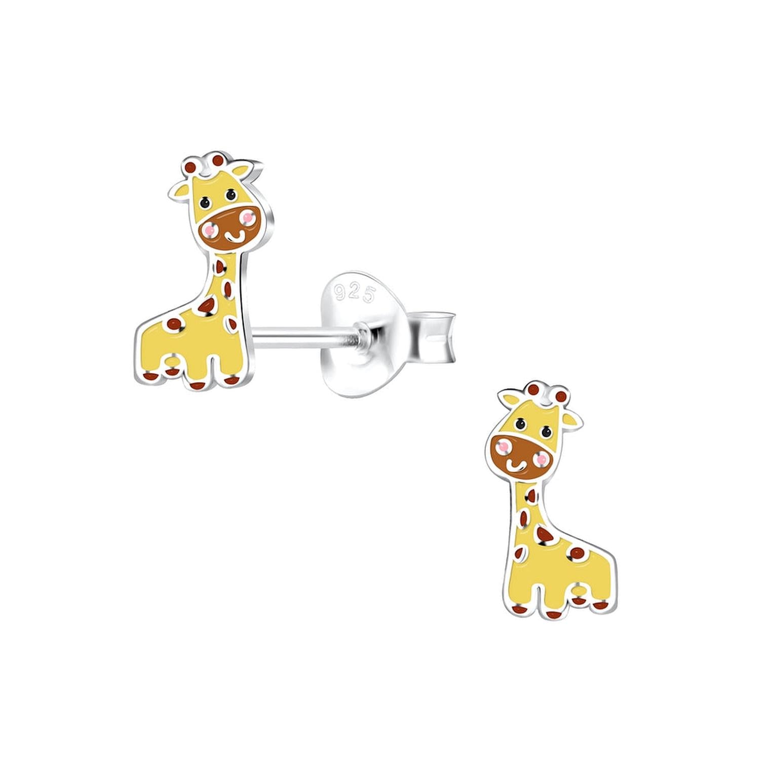 Melchior Jewellery giraffe shaped earrings for children in yellow and brown enamel with silver posts