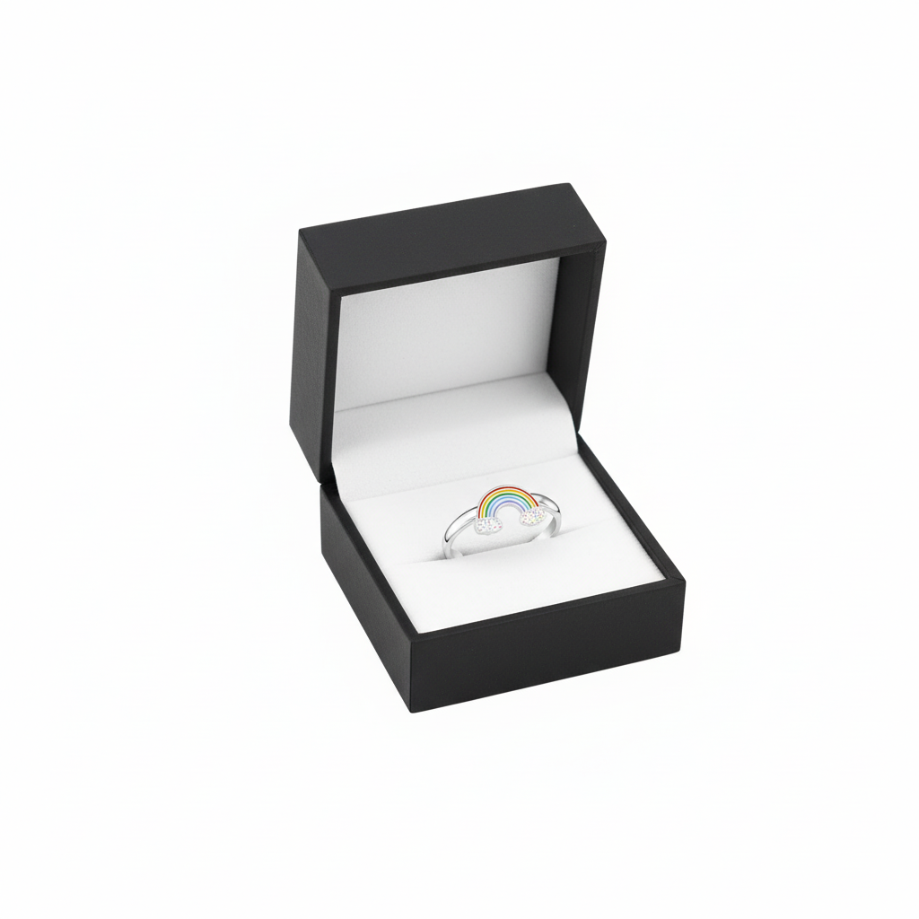 Melchior Jewellery girls adjustable rainbow ring in black gift box for childrens rings