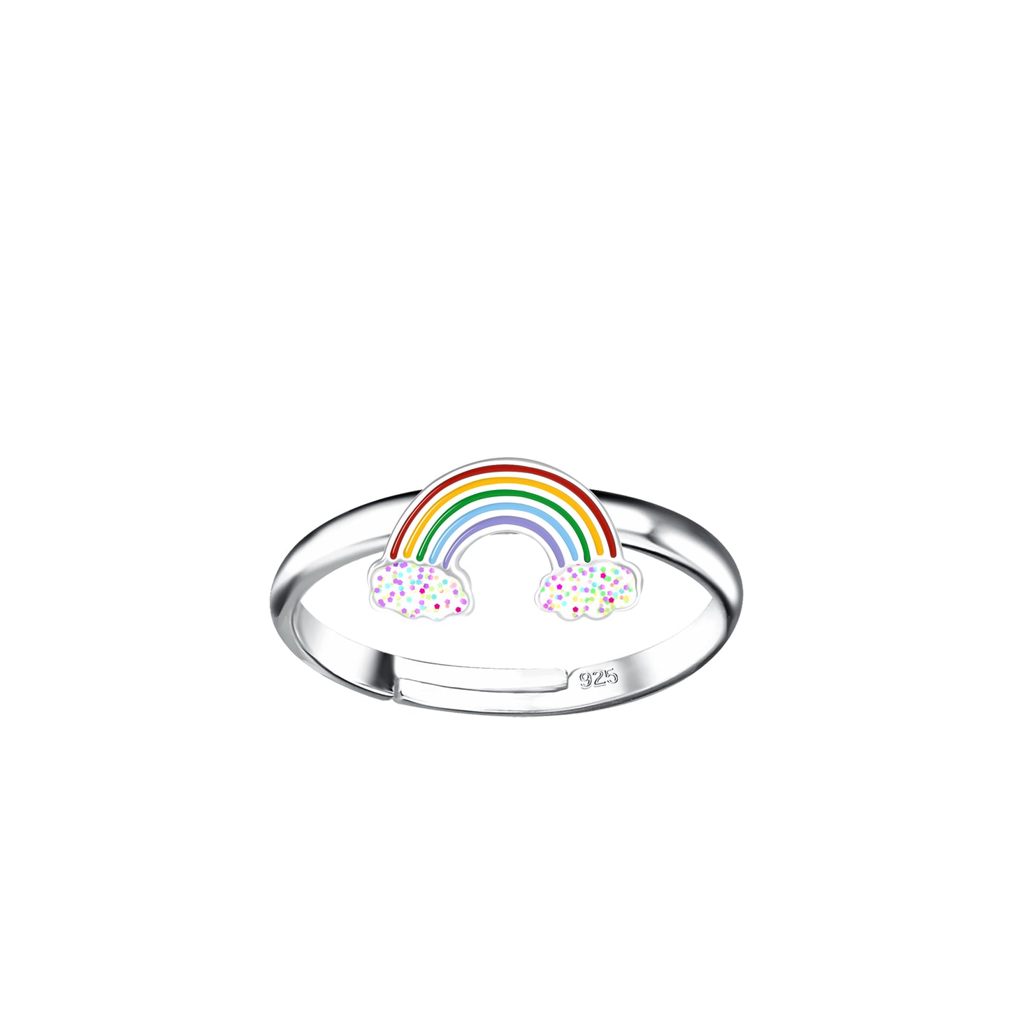 Melchior Jewellery girls adjustable rainbow ring with colourful enamel rainbow design on silver band