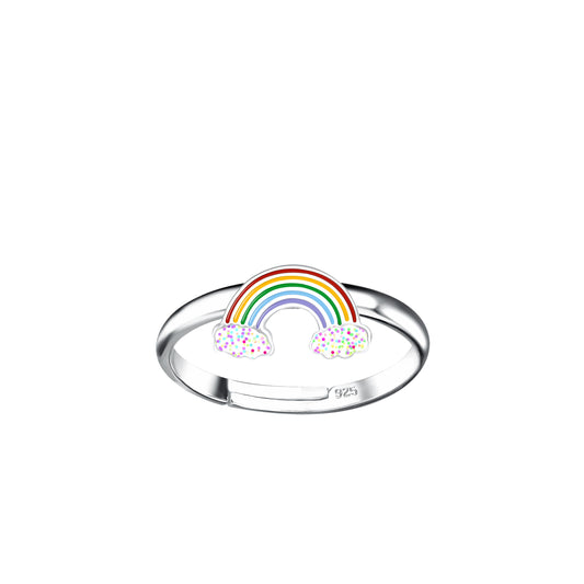Melchior Jewellery girls adjustable rainbow ring with colourful enamel rainbow design on silver band