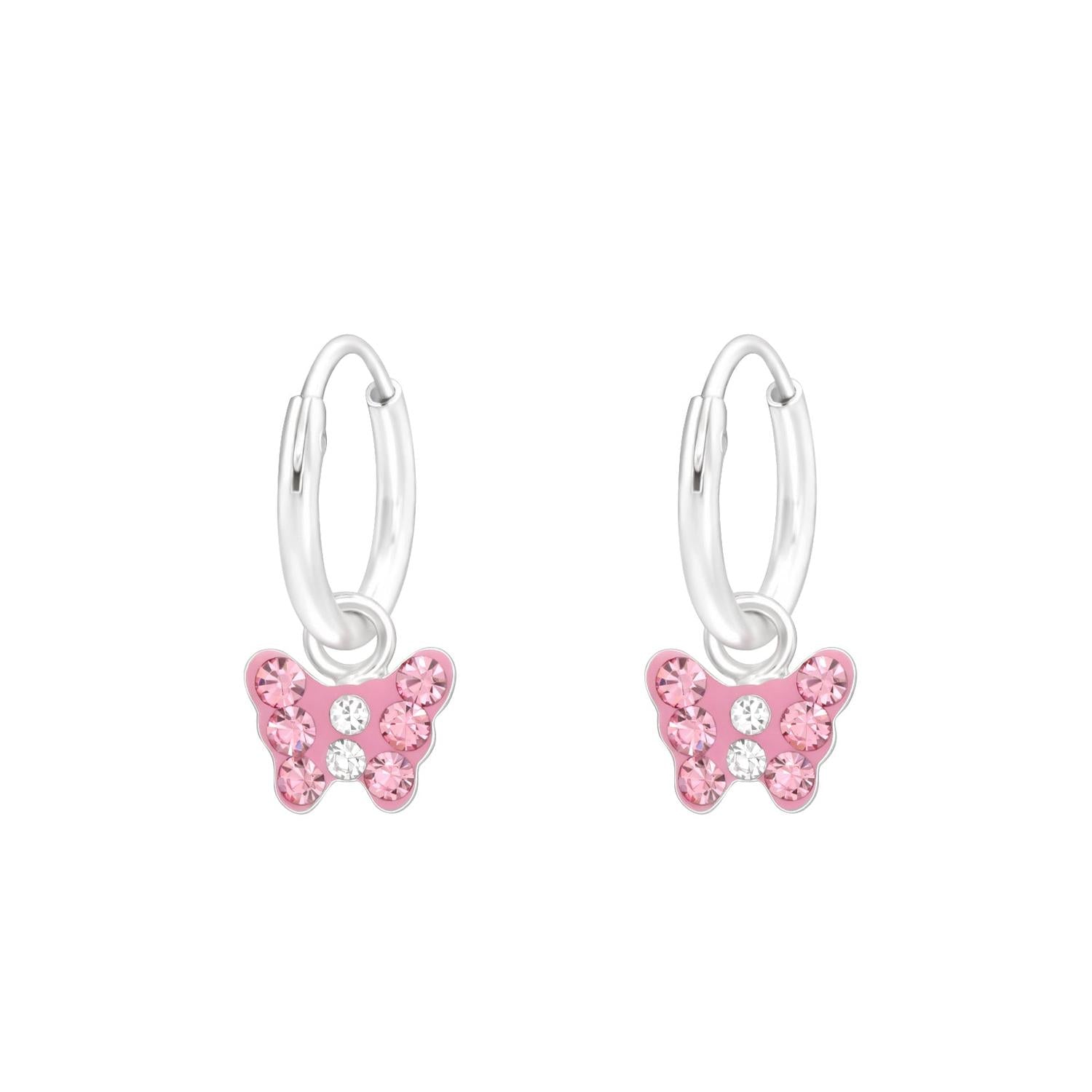 Melchior Jewellery girls butterfly earrings sterling silver with pink and clear stones for children
