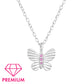 Girls butterfly necklace in sterling silver with pink stones on delicate chain by Melchior Jewellery