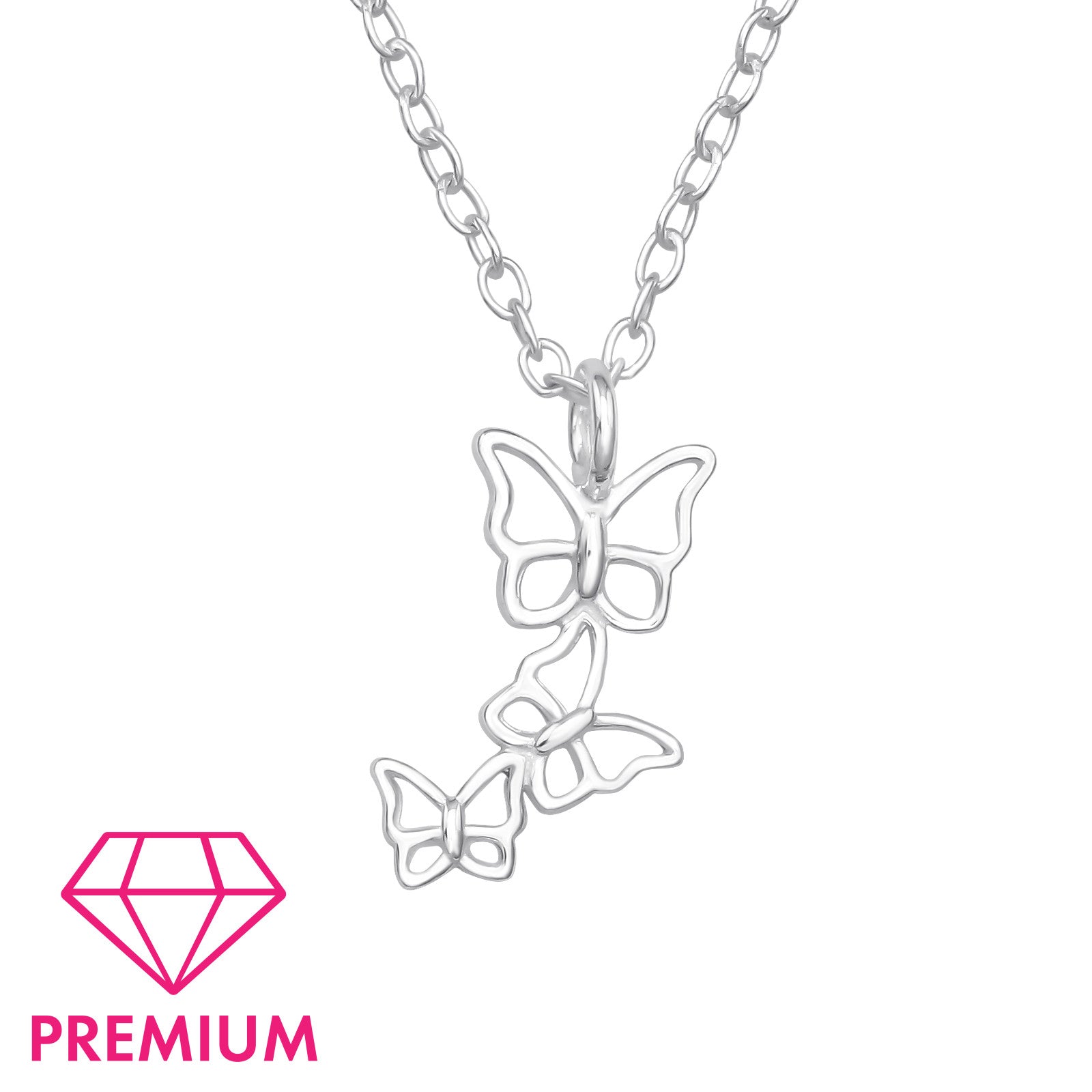 Silver girls butterfly triple pendant necklace by Melchior Jewellery with delicate chain for children