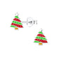 Melchior Jewellery girls Christmas tree earrings in silver with red and green enamel detailing