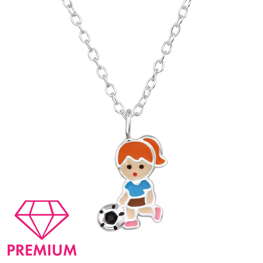 Melchior Jewellery childrens necklace with girls football pendant jewellery featuring a girl with red hair and football charm