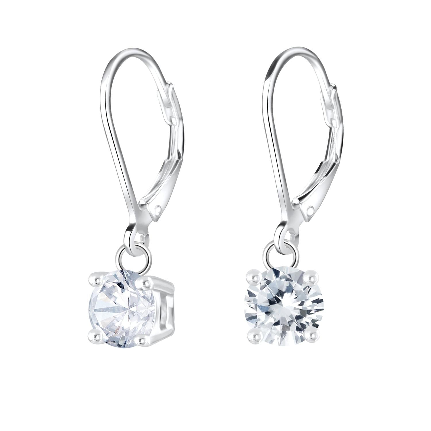 Silver girls leverback earrings by Melchior Jewellery featuring clear round cubic zirconia stones