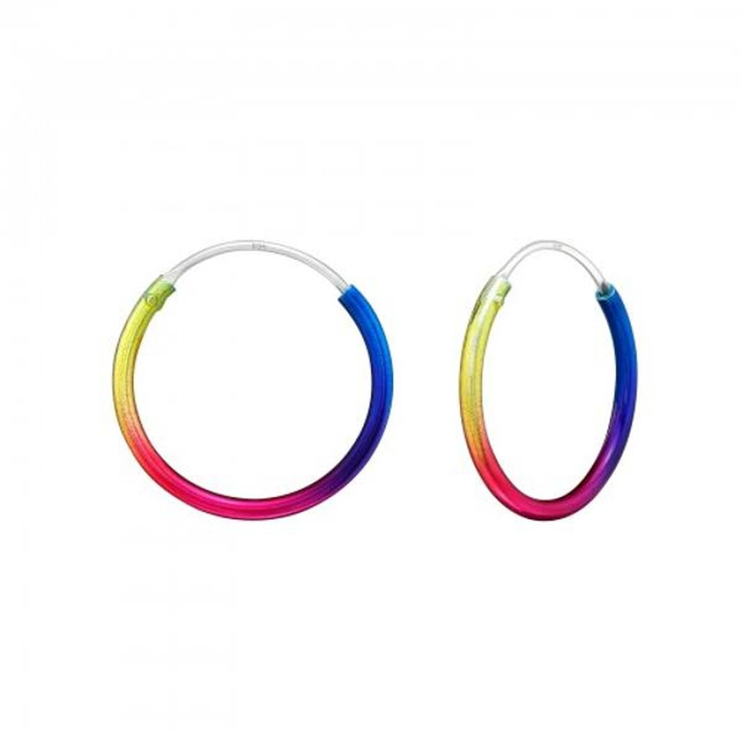 Melchior Jewellery girls silver hoop earrings 16mm with vibrant rainbow gradient finish