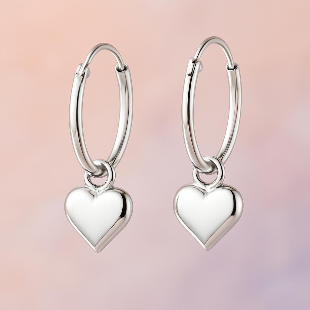 Melchior Jewellery girls silver hoop earrings with heart charm for childrens fashion