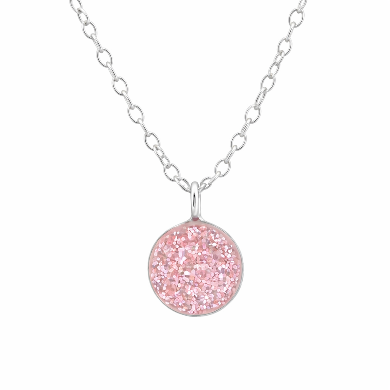 Melchior Jewellery girls sparkly necklace gift with pink glitter pendant on silver chain for children
