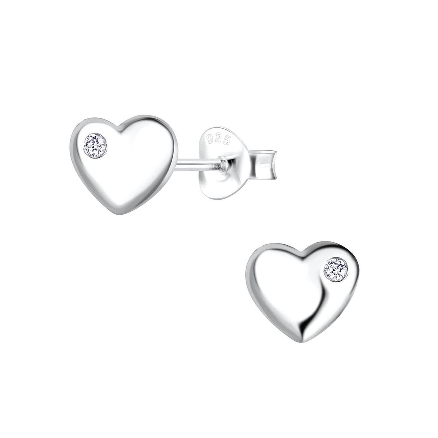 Melchior Jewellery girls sterling silver heart stud earrings with small sparkly clear stones