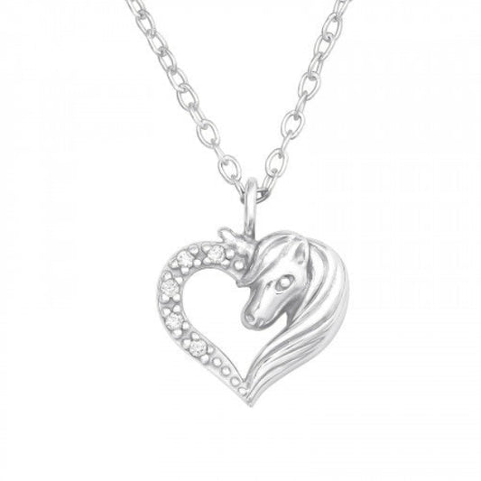 Girls sterling silver unicorn necklace with heart-shaped pendant and delicate chain by Melchior Jewellery