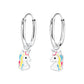 Melchior Jewellery girls unicorn hoop earrings with colourful unicorn charms on silver hoops