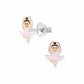 Melchior Jewellery glitter ballerina stud earrings for kids in silver with pink tutu design