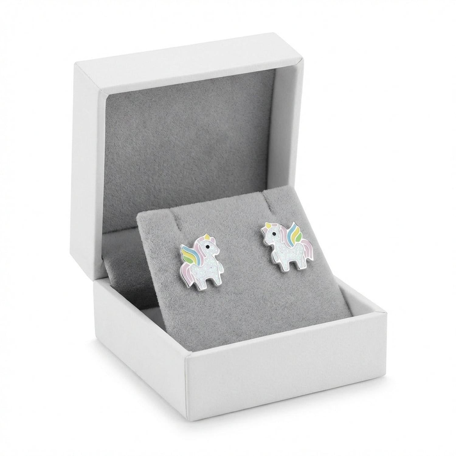 Melchior Jewellery glitter unicorn earrings girls sterling silver in white gift box