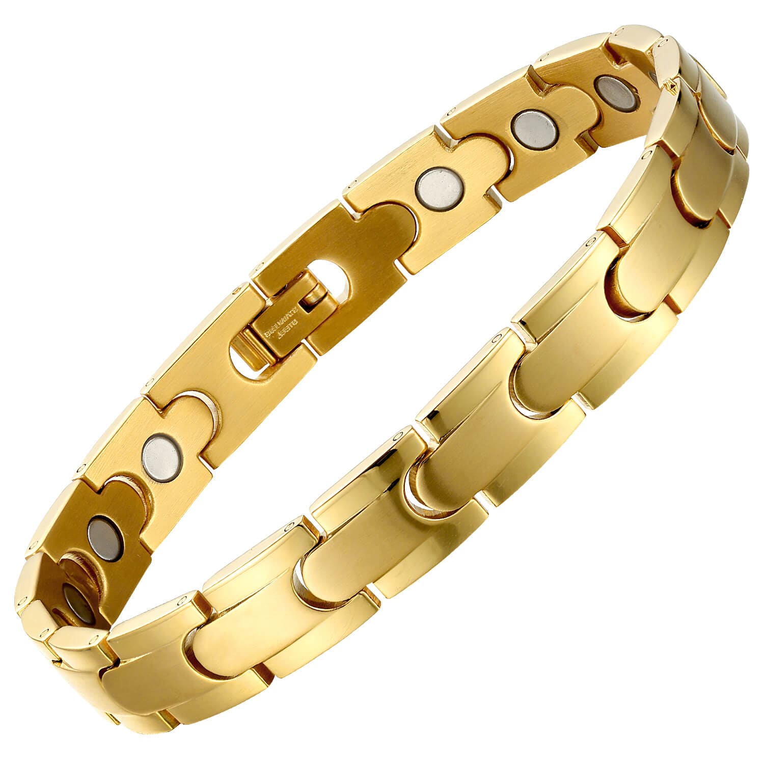 Melchior Jewellery gold titanium magnetic therapy bracelet with polished links and discreet magnet inserts