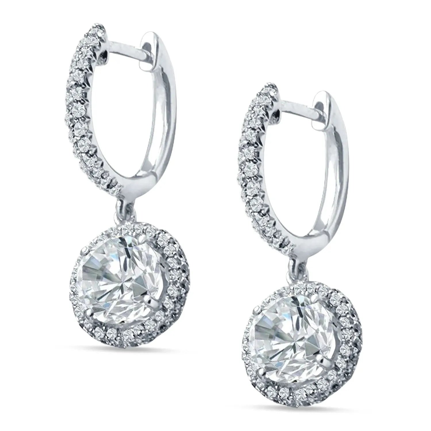 Melchior Jewellery silver halo drop earrings with sparkling clear crystals surrounding large round stones