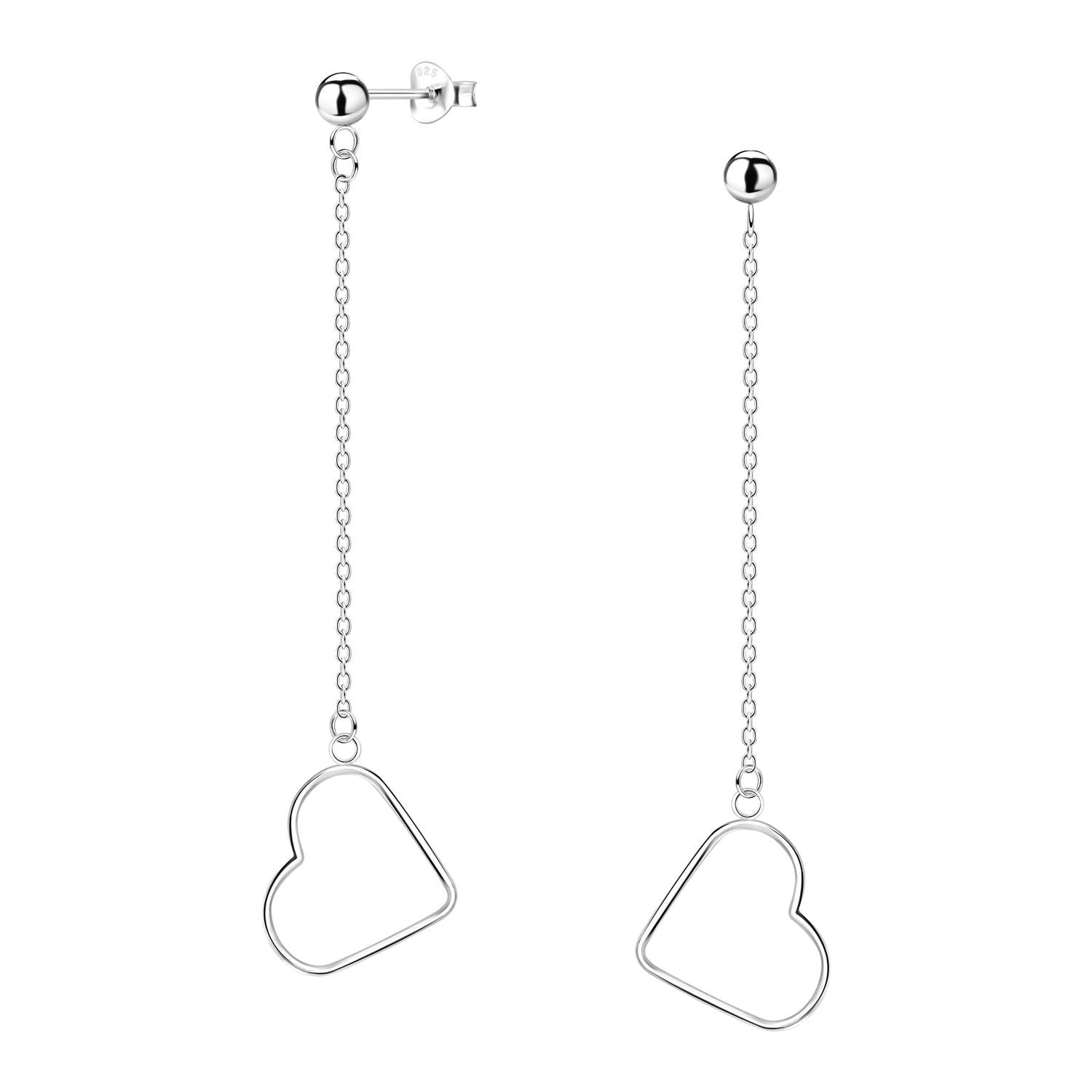 Melchior Jewellery Heart Drop With Ball Earrings long silver chain with heart outline drops for women