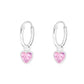 Heart-shaped silver earrings for children with pink crystal charms by Melchior Jewellery