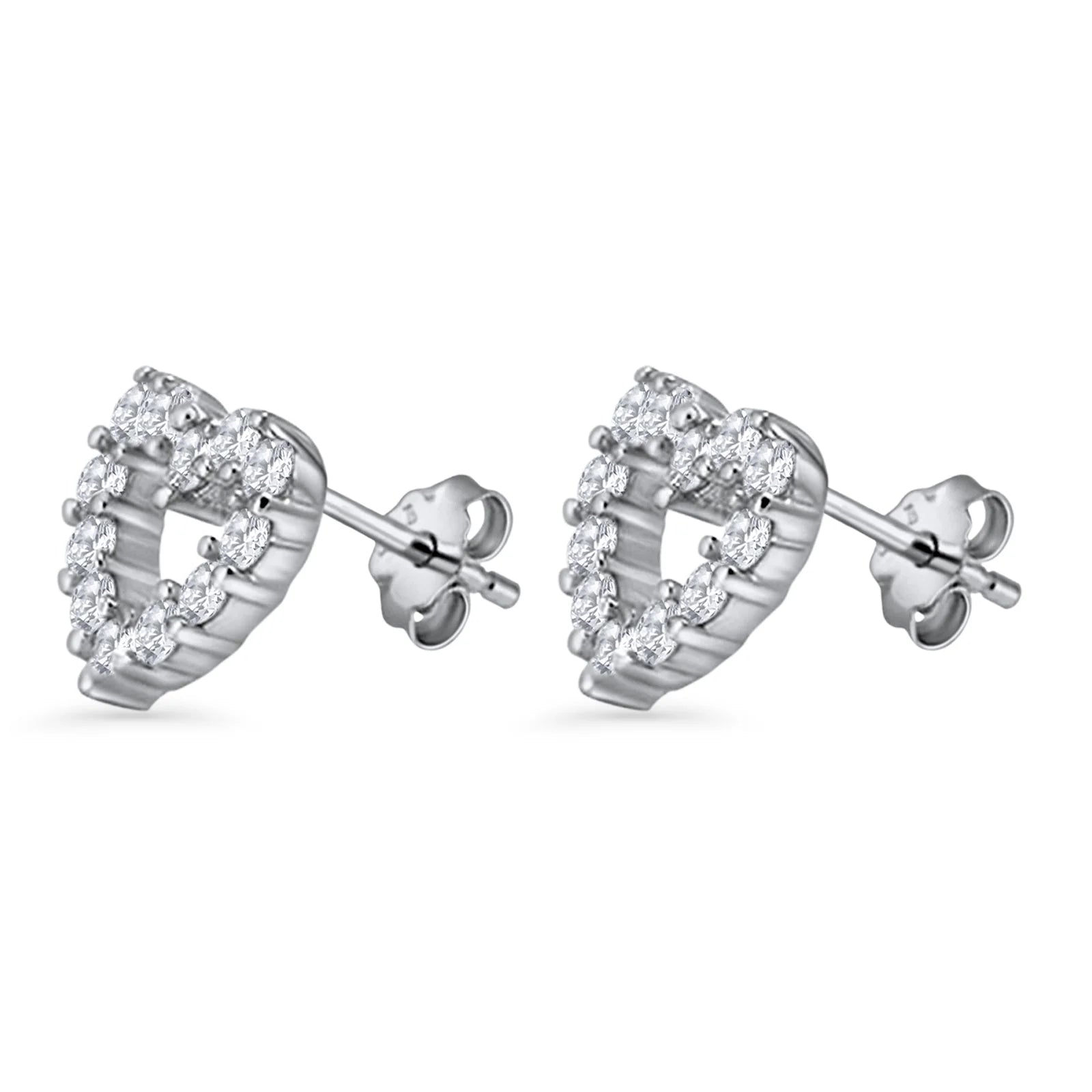 Silver heart stud earrings with sparkling clear crystals by Melchior Jewellery