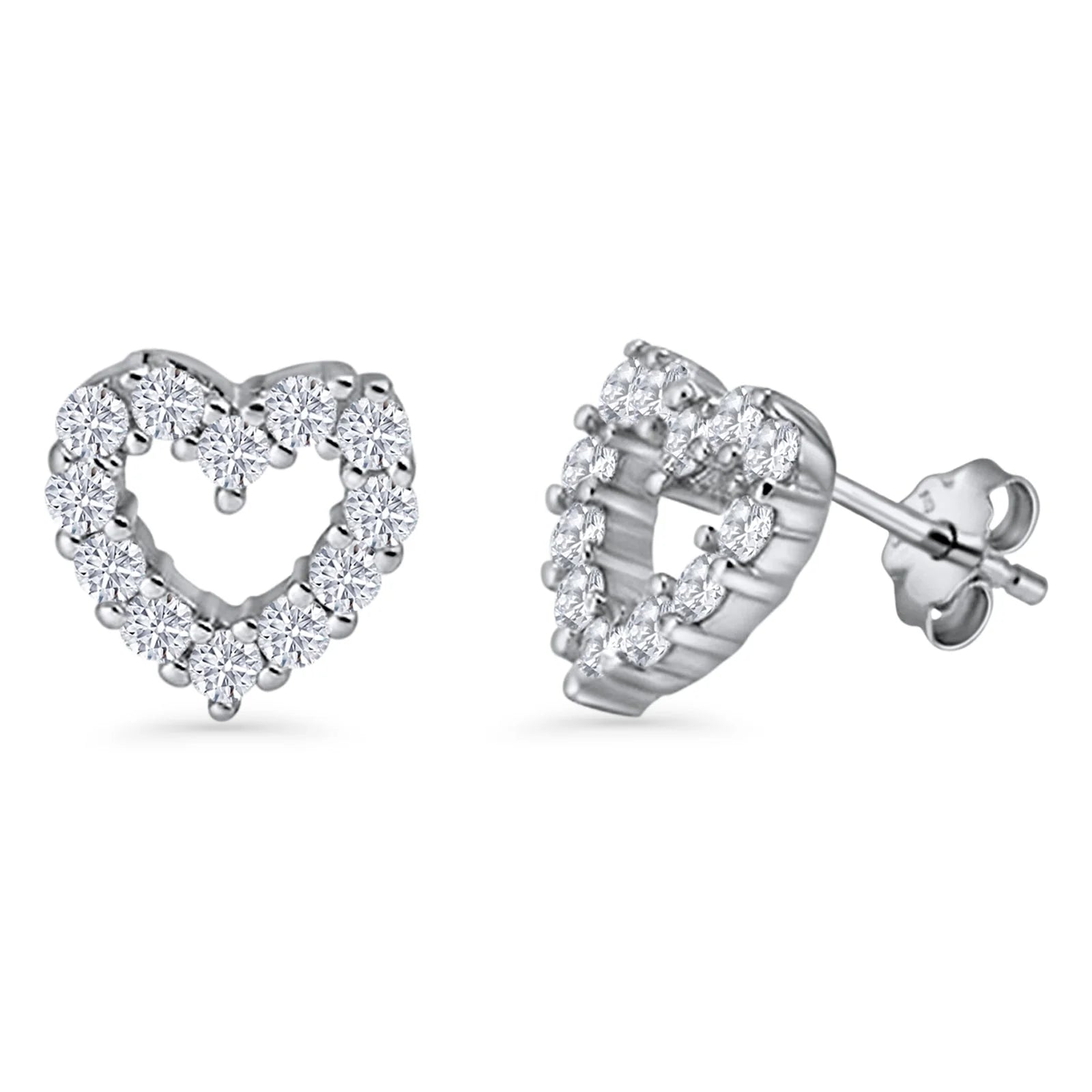 Silver heart stud earrings by Melchior Jewellery featuring sparkling clear crystals in a delicate heart shape