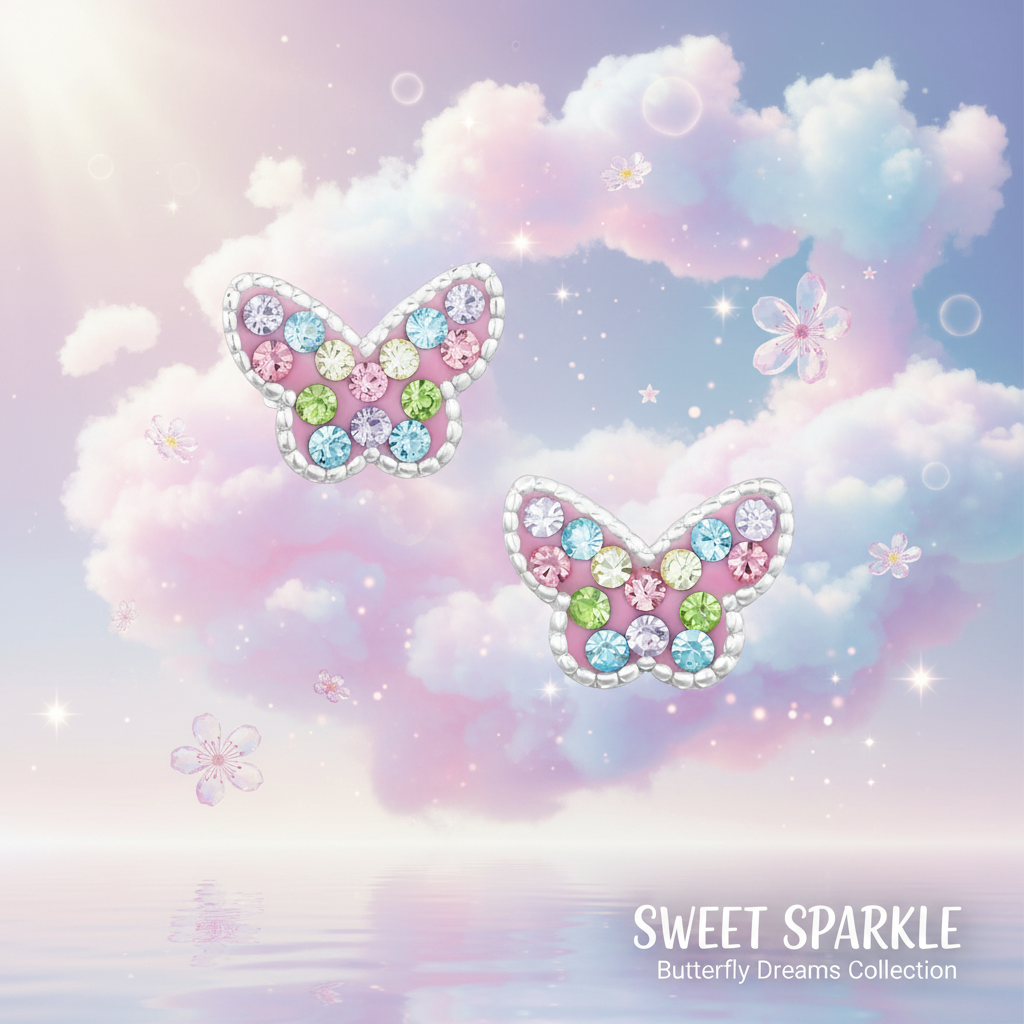 Melchior Jewellery hypoallergenic butterfly earrings for girls with colourful gemstone sparkles